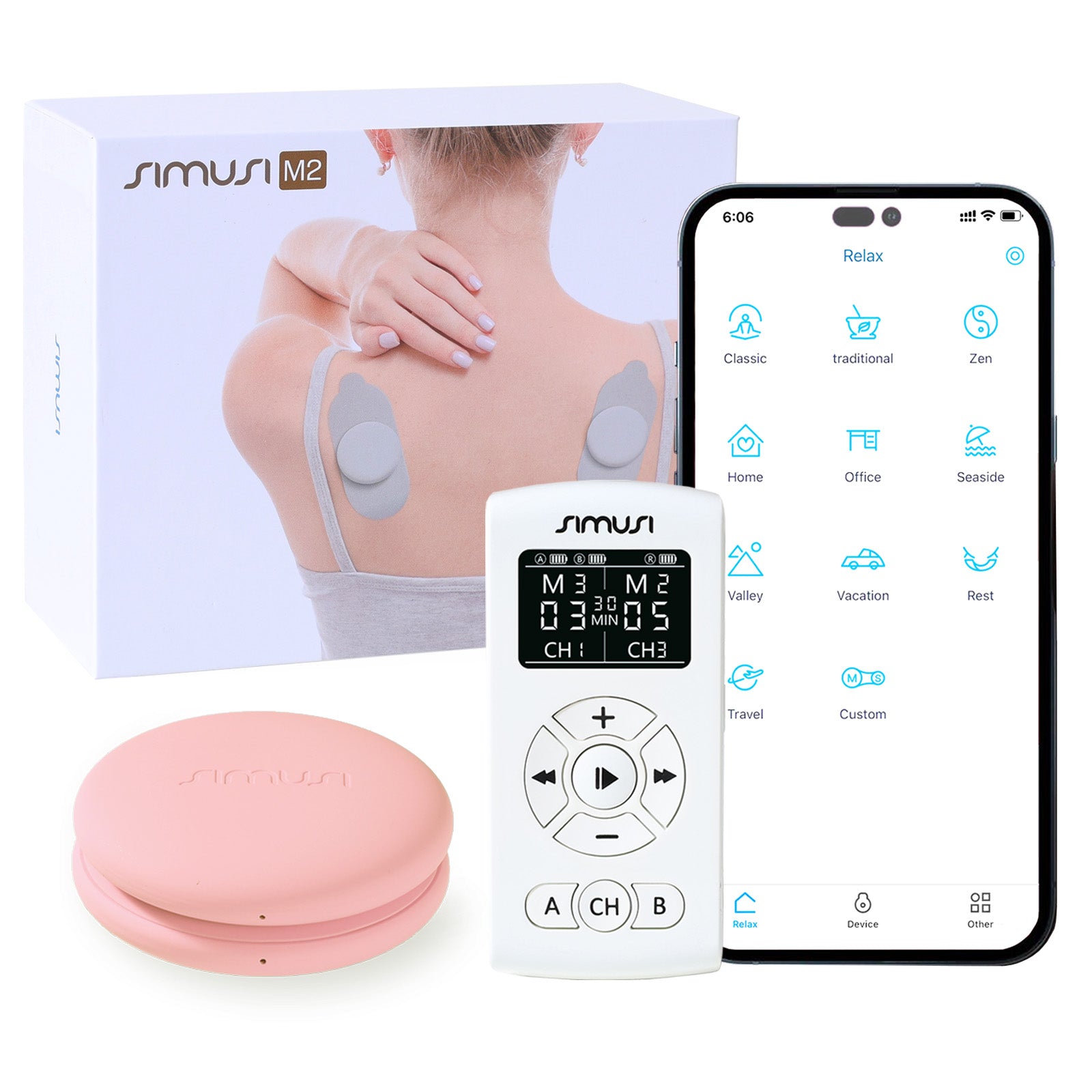 Wireless TENS Unit with APP & Remote - 18 Modes Electronic Muscle Stimulator Deep Tissue Massager for Pain Relief, Excellent for Back, Shoulder, Neck, Sciatica, Foot, Knee and Chronic Pain (Pink)