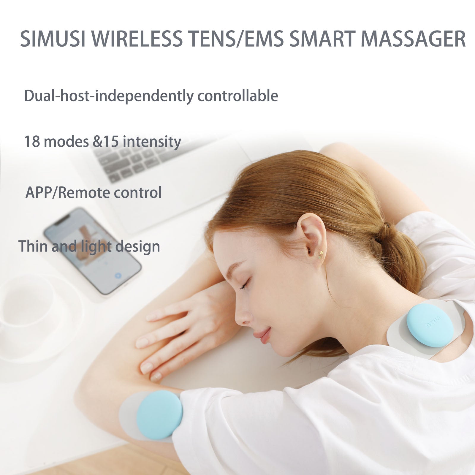 SIMUSI Wireless Tens Unit Muscle Stimulator with APP and Remote Control - 18 Modes Electronic Pulse Stimulator Massager for Neck, Shoulder, Leg, Sciatica and Back Pain Relief