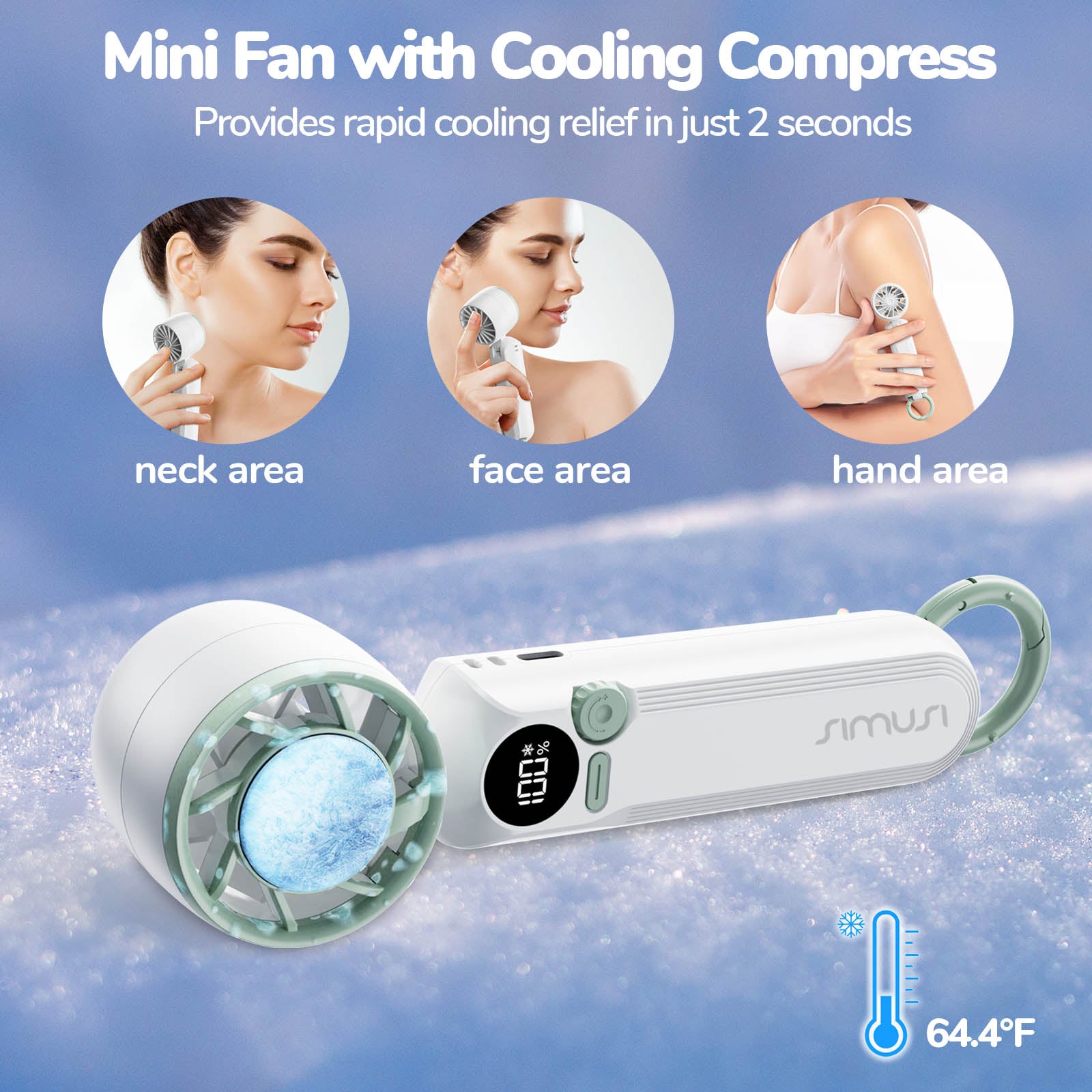 Foldable Handheld Fan with Cooling Compress, 1-100 Speed Adjustable, Portable Mini Fan with Hook & Lanyard, Up to 12hrs Use for Travel, Outdoor, Office, Home